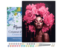 Peinture par Numéro Figured'Art avec Cadre - Femme aux cheveux de pivoines - Kit de Loisir Créatif DIY Numéro d'Art Complet - 40x50cm toile tendue sur châssis