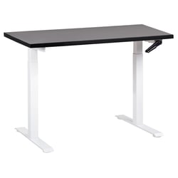 Bureau Réglable Manuellement Plateau Noir et Structure Acier Blanc 120 x 72 cm Hauteur Ajustable Assis Debout Pieds Carrés Design Moderne