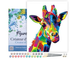Peinture par Numéro Figured'Art avec Cadre - Girafe Pop Art - Kit de Loisir Créatif DIY Numéro d'Art Complet - 40x50cm toile tendue sur châssis