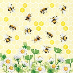 4 serviettes en papier découpage collage 33 cm FLEUR MARGUERITTE ABEILLE F 208