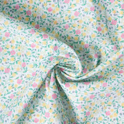 Tissu Batiste de Coton Louisa tapis fleuri sur fond Vert d'eau