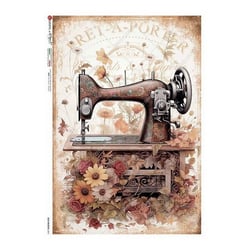 1 feuille de papier de riz 22.5 x 32 cm découpage collage Paper Designs RETRO MACHINE A COUDRE 0041