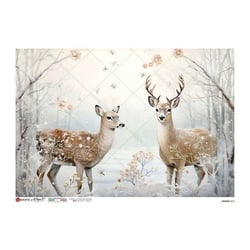 1 feuille de papier de riz 22.5 x 32 cm découpage collage Paper Designs CERF NATURE ENNEIGEE 0212