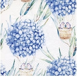 Lot de 4 serviettes en papier découpage collage 33 cm HORTENSIAS OISEAU FA 751