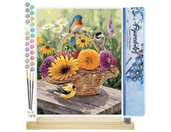 Peinture par Numéro Figured'Art - Fleurs dans un Panier et Oiseaux - Kit de Loisir Créatif DIY Numéro d'Art Complet - 40x50cm toile roulée + châssis en bois à monter
