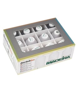 Boîte de fils Madeira - 9 bobines d'Aerolock 125 et 3 bobines d'Aeroflock 100 - noir, blanc et gris - Certifié Oeko-Tex Blanc
