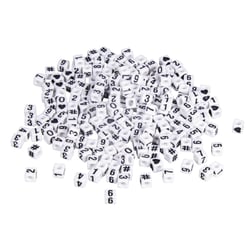 Perles en plastique avec chiffre Cube, blanc, 5x5mm, 40g