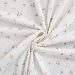 Tissu Jersey Bord côte Elise Bouquets fleuris sur fond Blanc cassé