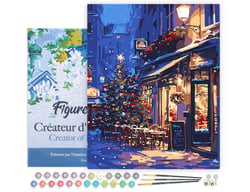 Peinture par Numéro Figured'Art avec Cadre - Café de Nuit Festif - Kit de Loisir Créatif DIY Numéro d'Art Complet - 40x50cm toile tendue sur châssis