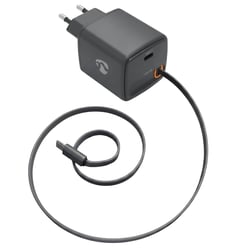 Nedis Chargeur USB-C 30W avec Câble USB-C Rétractable Charge Rapide Noir