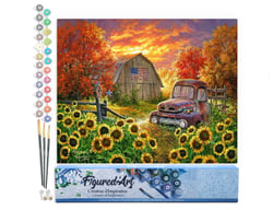 Peinture par Numéro Figured'Art - Tournesols devant la grange - Kit de Loisir Créatif DIY Numéro d'Art Complet - 40x50cm sans châssis en bois