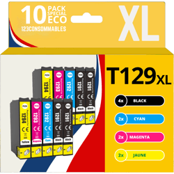 123CONSOMMABLES - T1295 - Pack 10 Cartouches compatibles avec EPSON T1295 XL pour Epson Stylus SX525WD SX535WD SX425W SX230W SX235W Stylus Office BX635FWD BX305FW Workforce WF-3520 - 123CONSOMMABLES