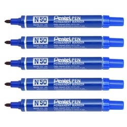 Lot de 5 Marqueurs permanents pointe ogive 1,5 mm - PENTEL - N50 - Bleu
