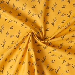 Tissu Coton imprimé Zefir motifs nature sur fond Jaune curcuma - Par Coupon de 3m