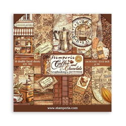 Pochette de 10 feuilles recto verso Stamperia coffee and chocolate