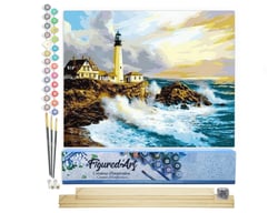 Peinture par Numéro Figured'Art - Tempête près du Phare - Kit de Loisir Créatif DIY Numéro d'Art Complet - 40x50cm toile roulée + châssis en bois à monter