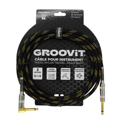 CABLE JACK 6.35 D/C - 3M - NYLON TRESSÉ NOIR & OR - GROOVIT®