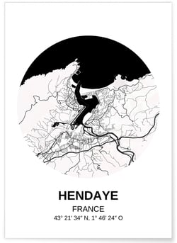 Affiche Carte Hendaye | A3 : 29,7x42cm