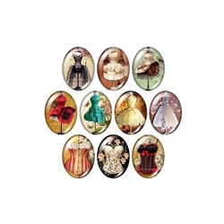 10 cabochons ovale en verre assorties 18 x 25 mm ROBE CORSET 125