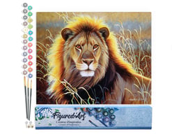 Peinture par Numéro Figured'Art - Lion dans la savane - Kit de Loisir Créatif DIY Numéro d'Art Complet - 40x50cm sans châssis en bois
