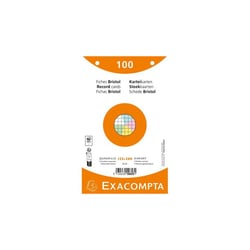 Fiches bristol - 125x200mm - Petits carreaux - Perforées - Couleurs assorties - Lot de 100 - Exacompta