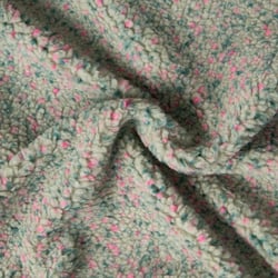 Tissu Fausse fourrure Mouton Toundra moucheté Rose et Vert sur fond Vert d'eau