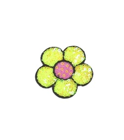 Ecusson thermocollant fleur sequins jaune maïs 6x5,5cm