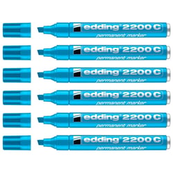 Lot de 6 Marqueurs permanents 1-5 mm - EDDING - Bleu clair - Pointe biseau - Corps aluminium
