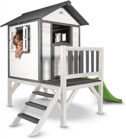 AXI Maisonnette Lodge XL en bois Blanc gris toboggan Vert - Axi House