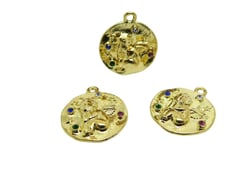4 Breloques rondes avec ange ornées de strass - 20*18mm - doré