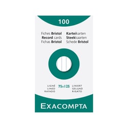 Étui de 100 fiches - bristol ligné non perforé 75x125mm - Blanc - x 10 - Exacompta