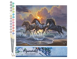 Peinture par Numéro Figured'Art - Trio de chevaux - Kit de Loisir Créatif DIY Numéro d'Art Complet - 40x50cm sans châssis en bois