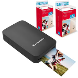 AGFAPHOTO - Pack Imprimante Realipix Mini P + Cartouches et Papiers AMC pour 100 photos - Imprimante Photo Format 5,3 x 8,6 cm via Bluetooth - Sublimation Thermique 4Pass - Noir