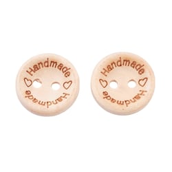 5 BOUTONS Bois Beige clair Rond 15 mm 2 trous - Handmade Handmade - creation couture Diy