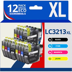 123CONSOMMABLES - LC3213 LC3211 - Cartouches d'encre Compatible pour Brother LC3213 DCP-J572DW MFC-J497DW MFC-J491DW MFC-J895DW DCP-J774DW DCP-J772DW MFC-J890DW (3 Noir / 3 Cyan / 3 Magenta / 3 Jaune) - 123CONSOMMABLES