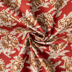 Tissu Voile de Coton indien Block print Fleuris sur fond Rouge