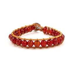 Bracelet Facelia en pierres Cornaline et cuir véritable - Sloya