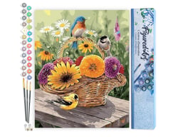 Peinture par Numéro Figured'Art - Fleurs dans un Panier et Oiseaux - Kit de Loisir Créatif DIY Numéro d'Art Complet - 40x50cm sans châssis en bois