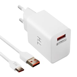 Avizar Chargeur Secteur USB 3A Qualcomm Quick Charge 3.0 Câble USB Type C 1m Blanc