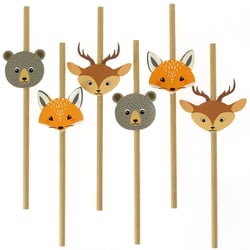 6 Pailles en papier Animaux de la Forêt - Recyclable