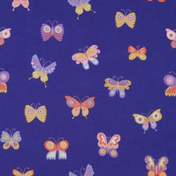 Tissu Popeline de Coton  papillons Popi multicolores sur fond Bleu roi - Au mètre