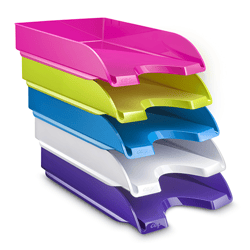 Lot de 5 corbeilles à courrier rangement documents papiers Gloss coloris assortis opaques - CEP
