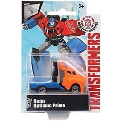 Transformers : camion neon optimus prime - vehicule miniature metal orange et bleu - voiture - hasbro