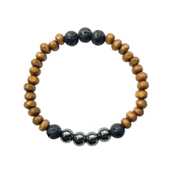 Bracelet Bois, Hématite et Pierre de lave Perles rondes 8 mm - Omsaé