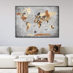 Tableau carte du monde en bois 3D multicolore
