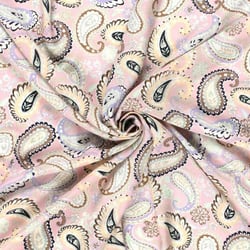 Tissu Popeline de Bambou Paisley pastel sur fond Rose pâle