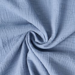 Tissu Double gaze de Coton Brodé Loline sur fond Bleu indigo