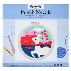 Figured'Art Punch Needle Kit Complet pour Adultes et Enfants - Biche et Fleurs - Parfait pour Débutant. Set prêt à broder taille 20x20cm avec cadre circulaire