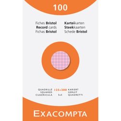 Étui de 100 fiches - bristol quadrillé 5x5 non perforé 125x200mm - Couleurs assorties - x 12 - Exacompta