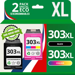Pack compatible avec HP 303 XL (T6N04AE/T6N03AE) noir et couleur - sans niveau - 123CONSOMMABLES